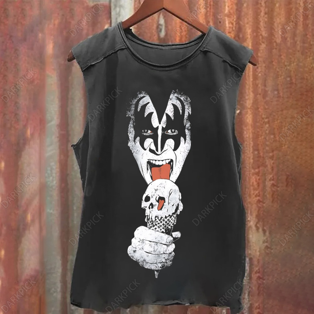 Unisex Vintage Washed Kiss Rock Gene Simmons Ice Cream Tank Top
