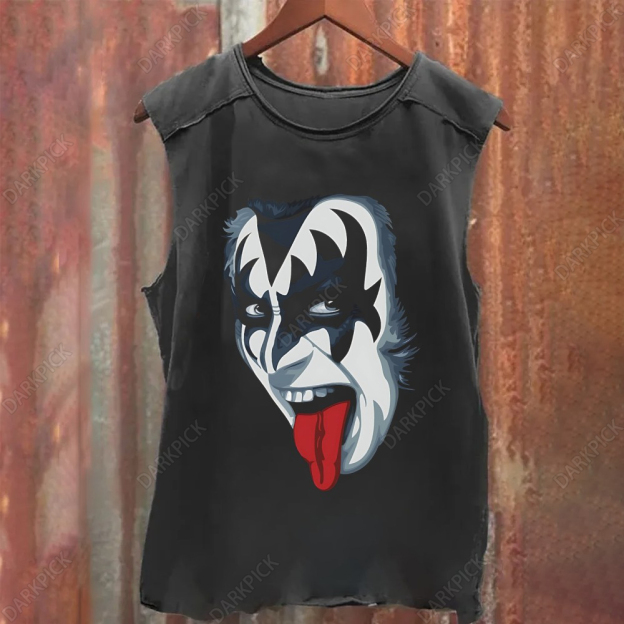 Unisex Vintage Washed Kiss Rock Gene Simmons Tank Top