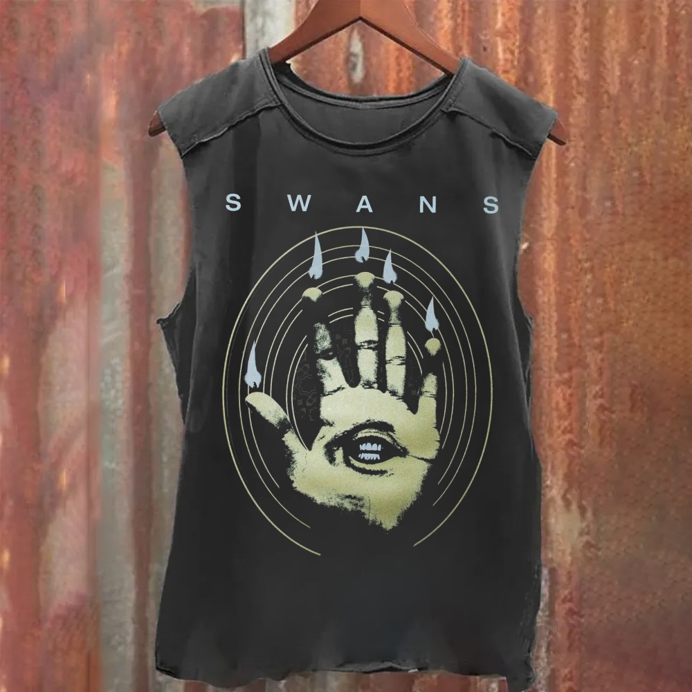 Unisex Vintage Washed  Swans Band Tank Top