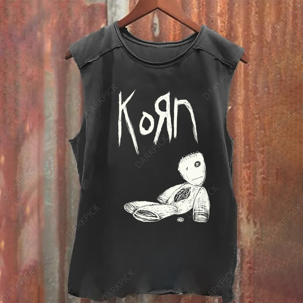 Unisex Vintage Washed Korn  Metal Band Tank Top