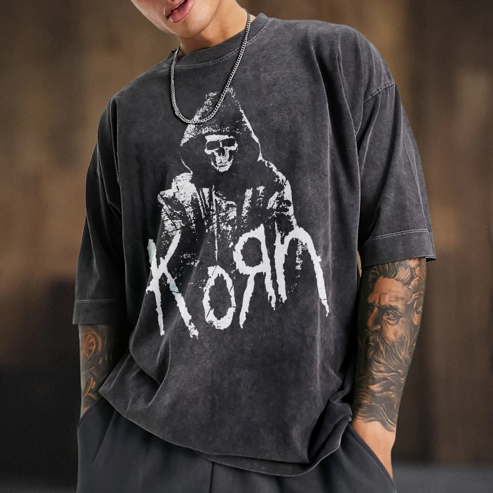 Unisex Washed  Skeleton Korn T-shirt