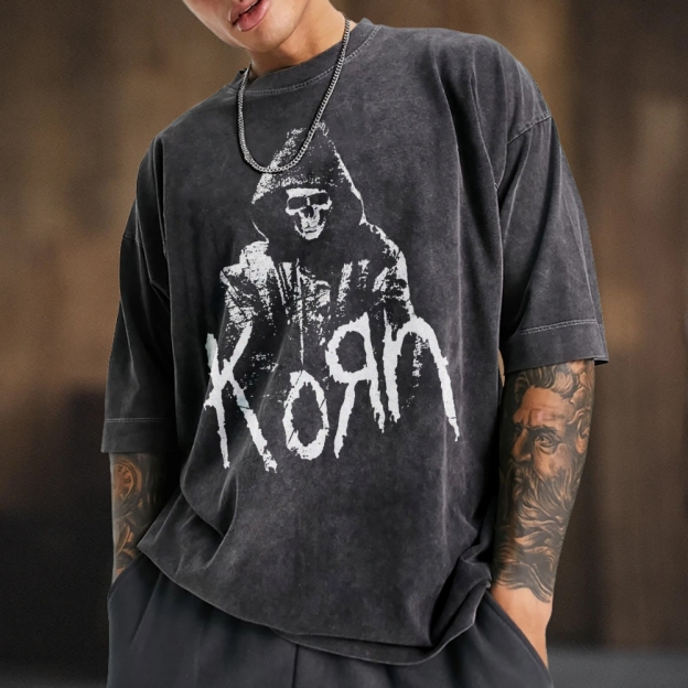 Unisex Washed  Skeleton Korn T-shirt