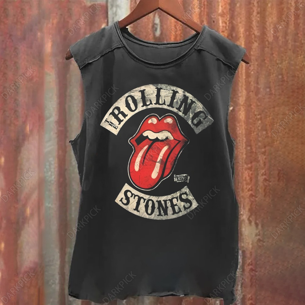 Unisex Vintage Washed Rolling Stones Rock Band Tank Top