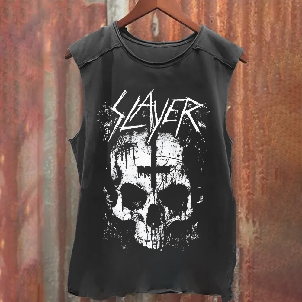 Unisex Vintage Washed Slayer Heavy Metal Band Tank Top