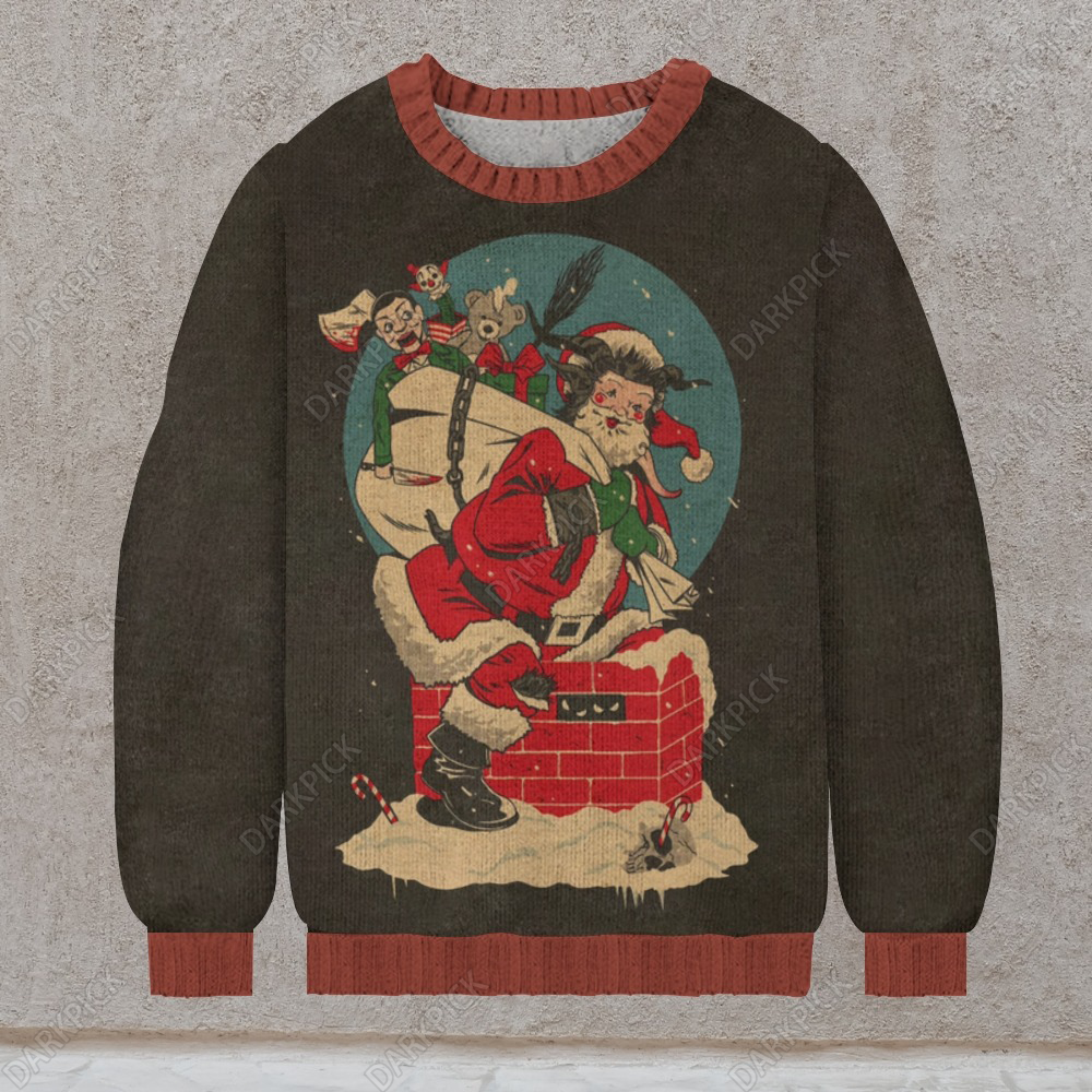 Christmas cocoa Santa Casual Knit Crew Neck Sweater