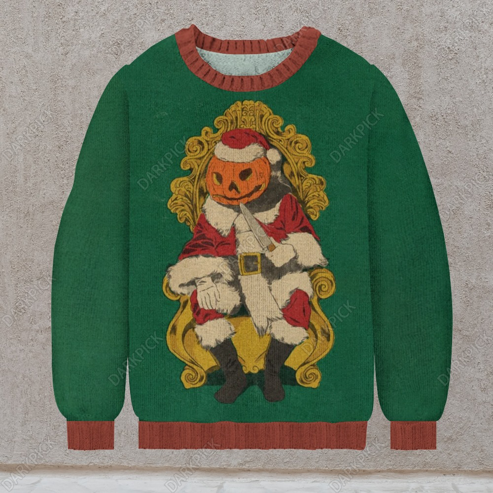 Pumpkin Santa Casual Knit Crew Neck Sweater