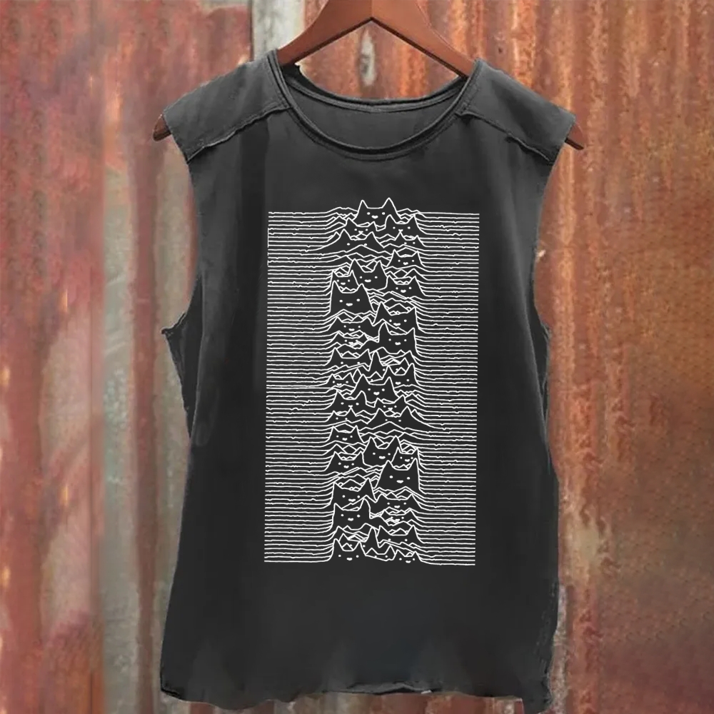 Unisex Vintage Washed Joy division Cat Tank Top