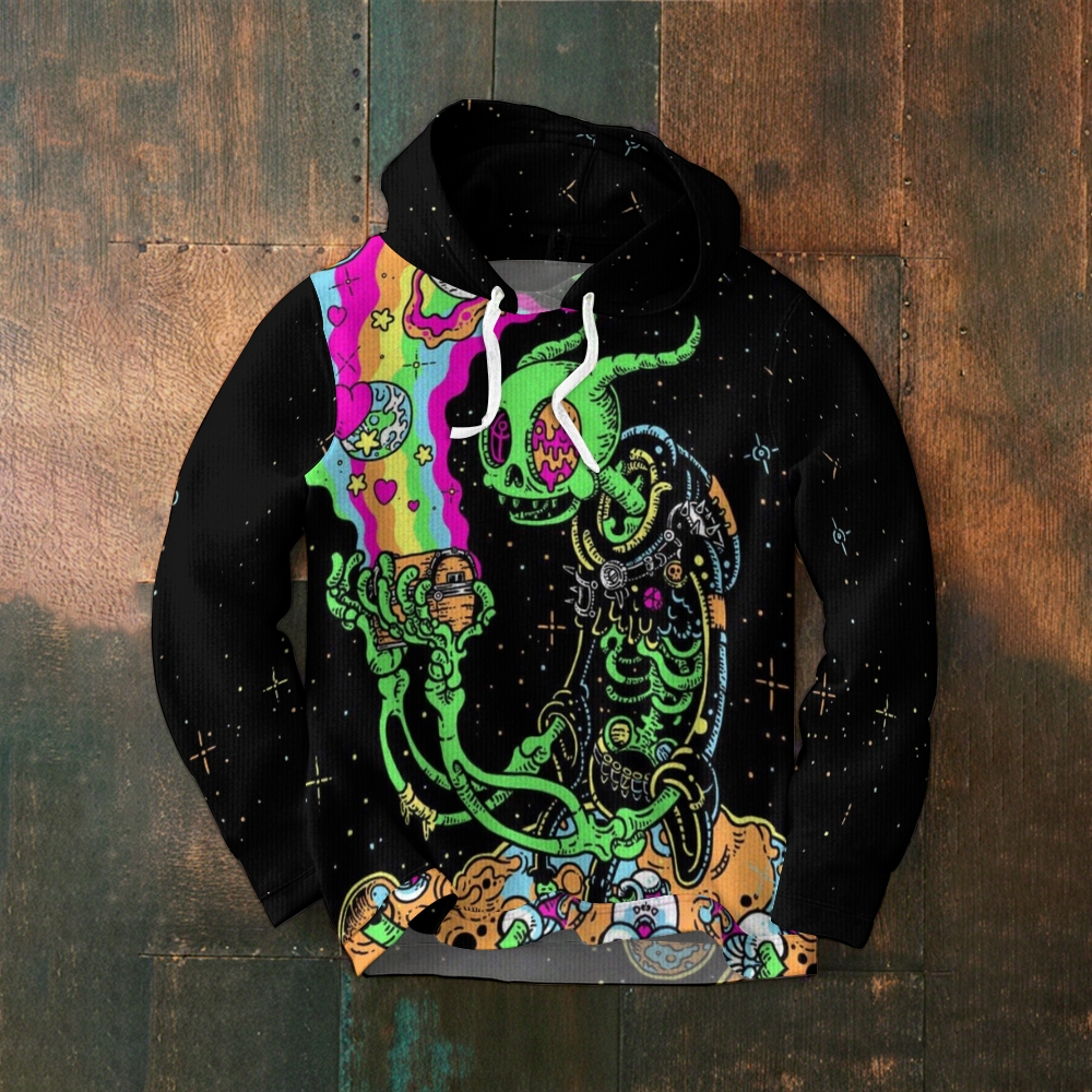 Unisex Green Robot Skull  Printed Hoodies