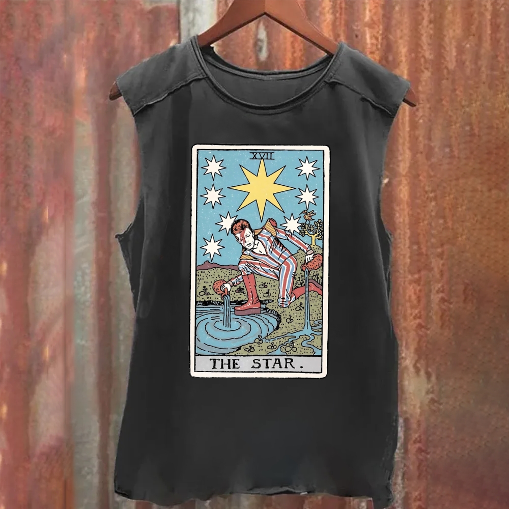 Unisex Vintage Washed The Star David Bowie Tarot Card  Tank Top