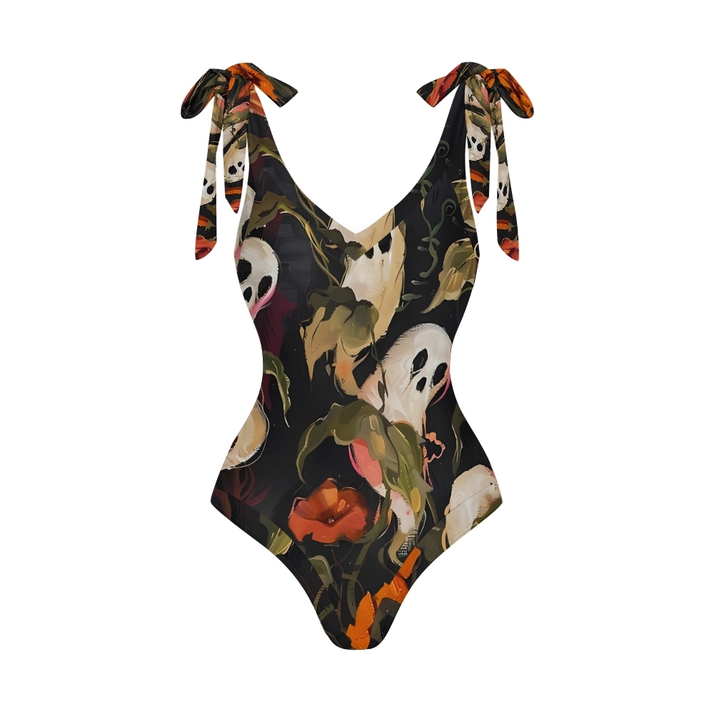 Women's The little ghost in the flowers Printed One Piece Swimsuits and Cover Ups