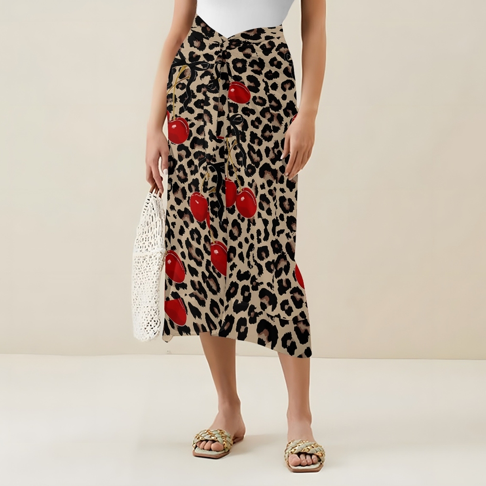 Women's Leopard Cherry Printed One Piece Swimsuits and Cover Ups