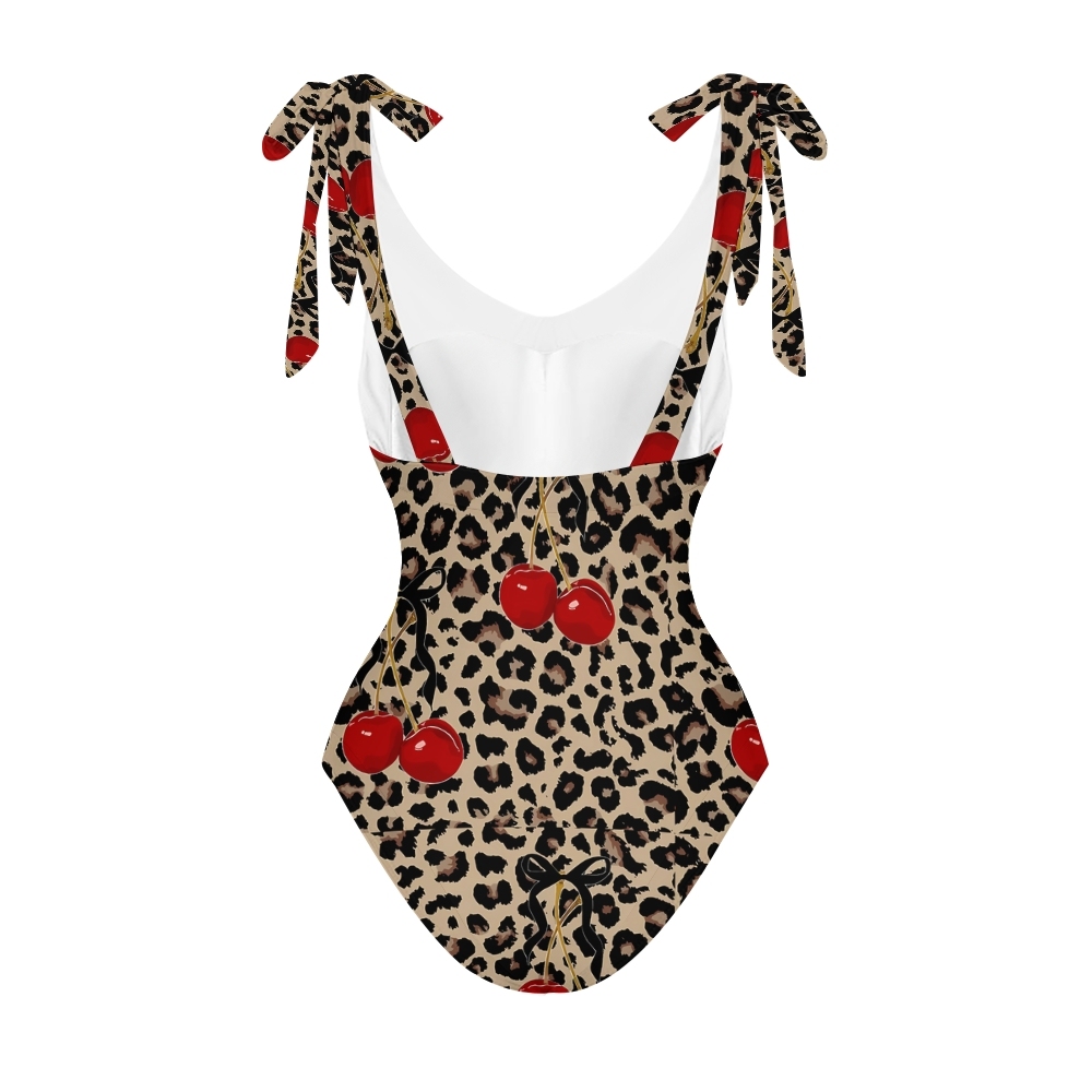 Women's Leopard Cherry Printed One Piece Swimsuits and Cover Ups