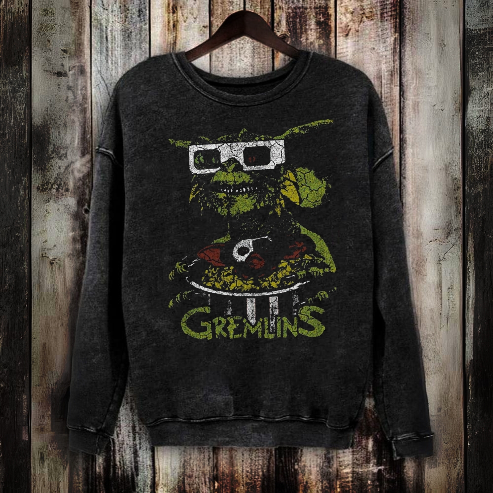 Unisex Vintage Washed Gremlins Horror Movie Sweatshirt