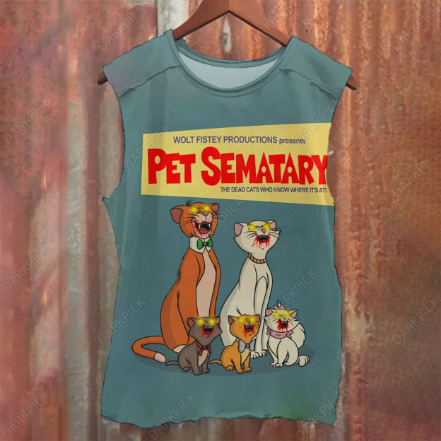 Unisex Casual Zombie Cat Pet Sematary Art  Printed Tank Top
