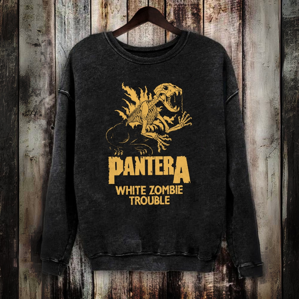 Unisex Vintage Washed Pantera Skull Concert Poster Heavy Metal Rock Music Sweatshirt