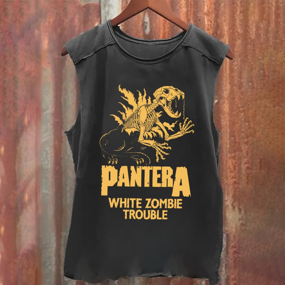 Unisex Vintage Washed Pantera Skull Concert Poster Heavy Metal Rock Music Tank Top