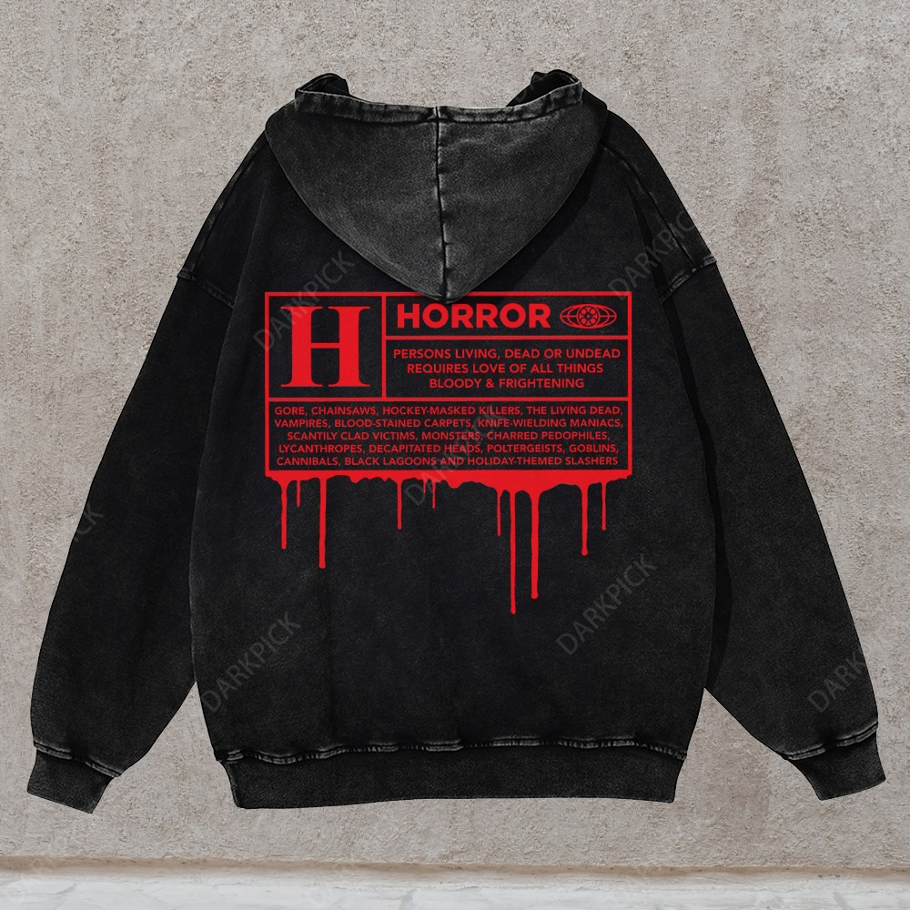 Casual Washed H Horror Movie Fans Hoodie