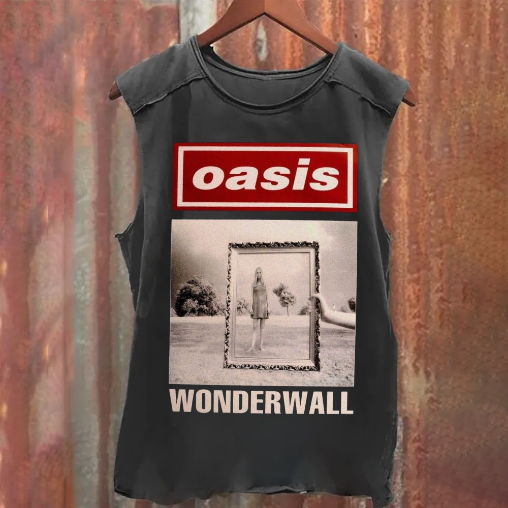 Unisex Vintage Washed Oasis Rock Band Tank Top