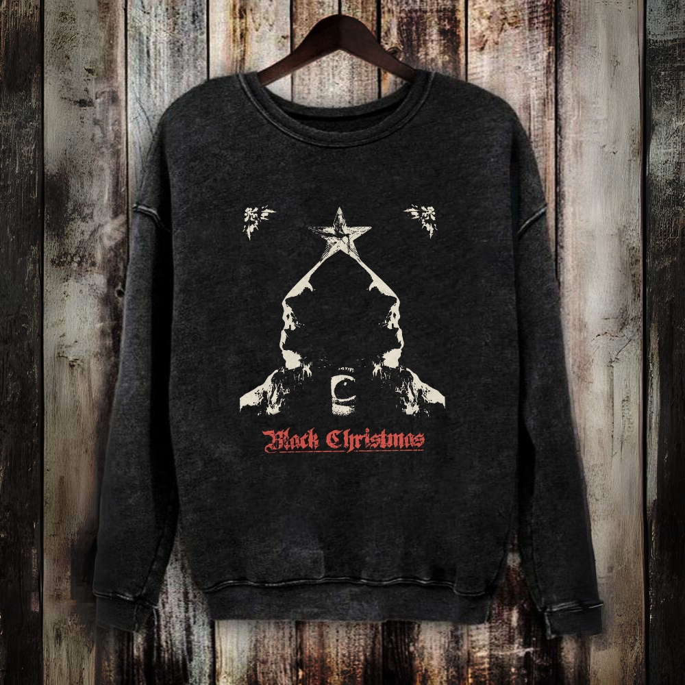 Unisex Vintage Washed Black Christmas Horror Movie Sweatshirt