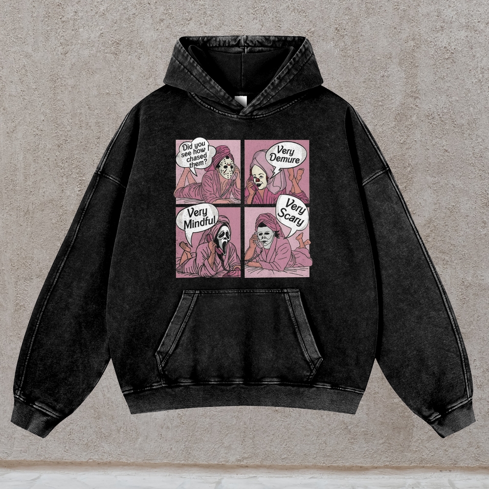 Casual Washed Very Demure Halloween Horror Hoodie