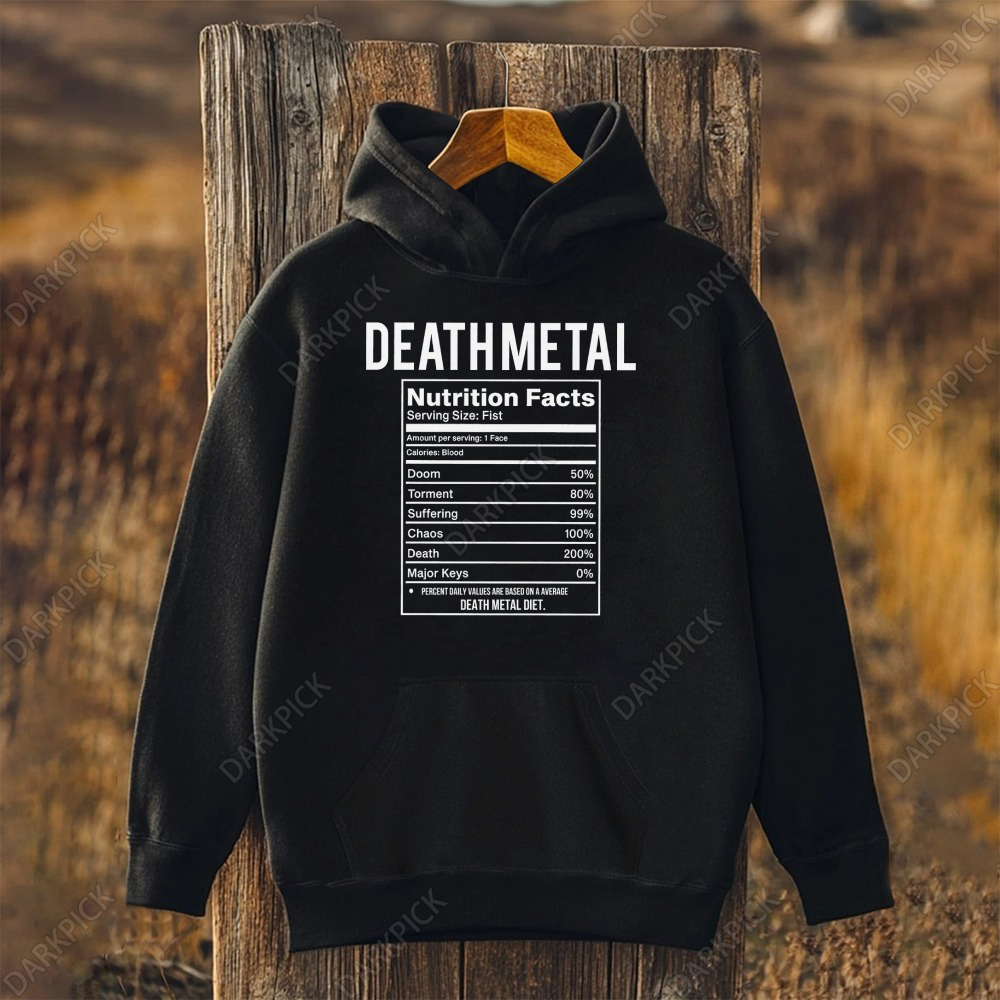 Unisex Death Metal Nutrition Facts  Printed Long Sleeve Hoodie