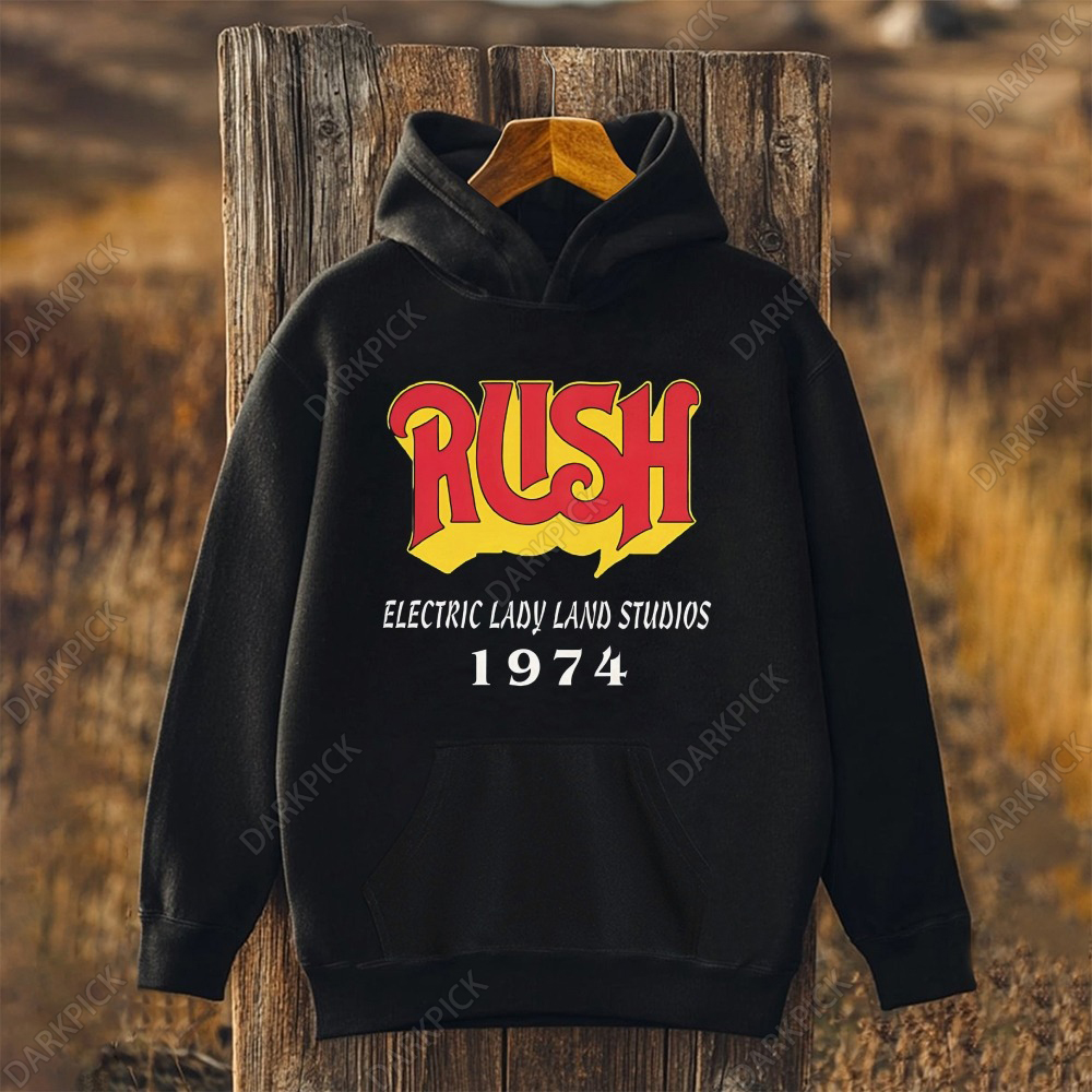 Unisex Rush – Electric Ladyland Studios 1974 Printed Long Sleeve Hoodie