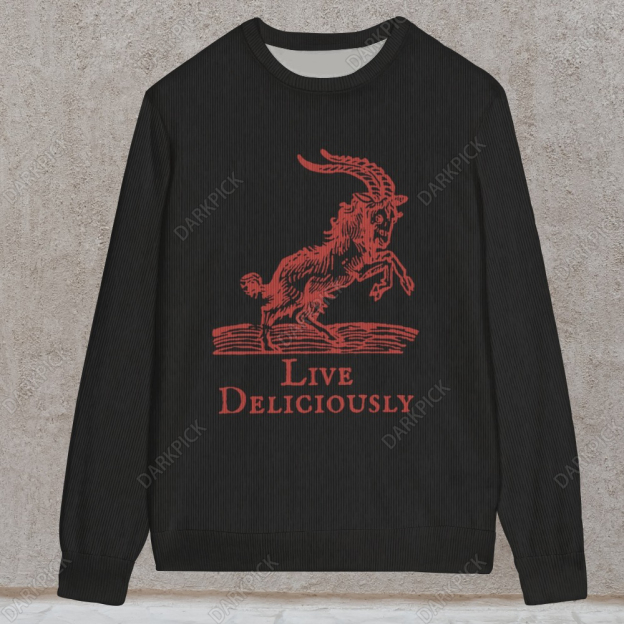 Men's The Witch Live Deliciously Print Casual Knit Crew Neck Sweater