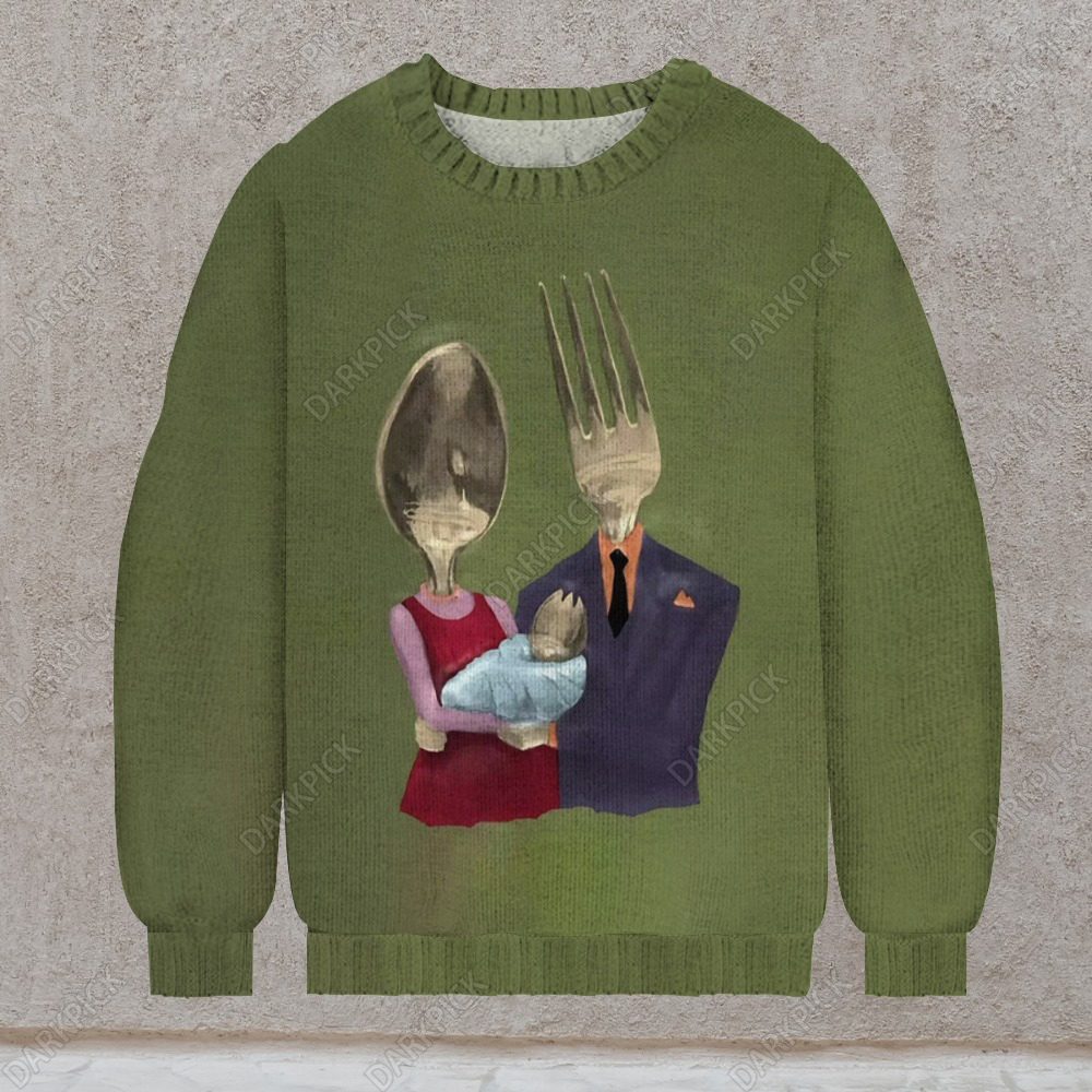 Funny Spoons And Forks Men's Print Casual Knit Crew Neck Sweater