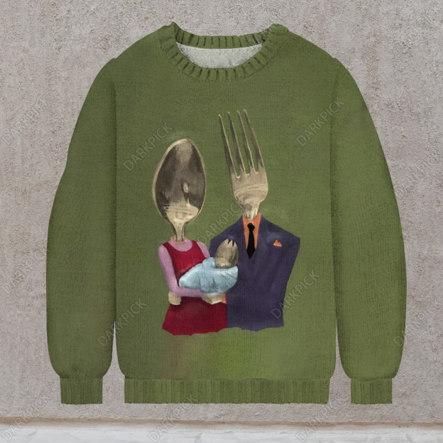 Funny Spoons And Forks Men's Print Casual Knit Crew Neck Sweater