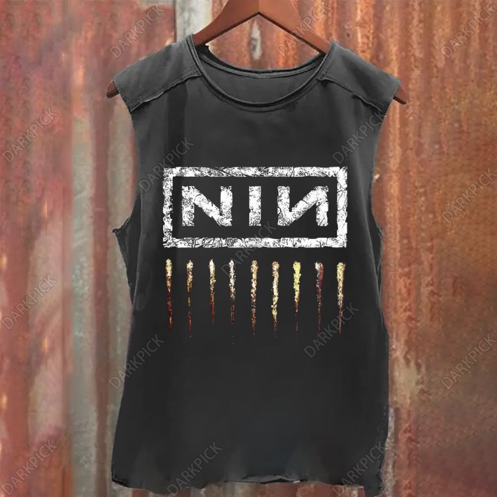 Unisex Vintage Washed Nine Inch Nails Band Tank Top