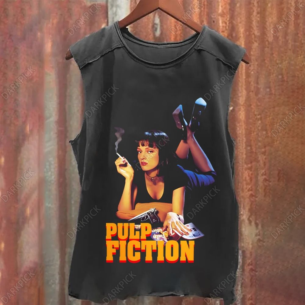 Unisex Vintage Washed Pulp Fiction Horror Movie Tank Top