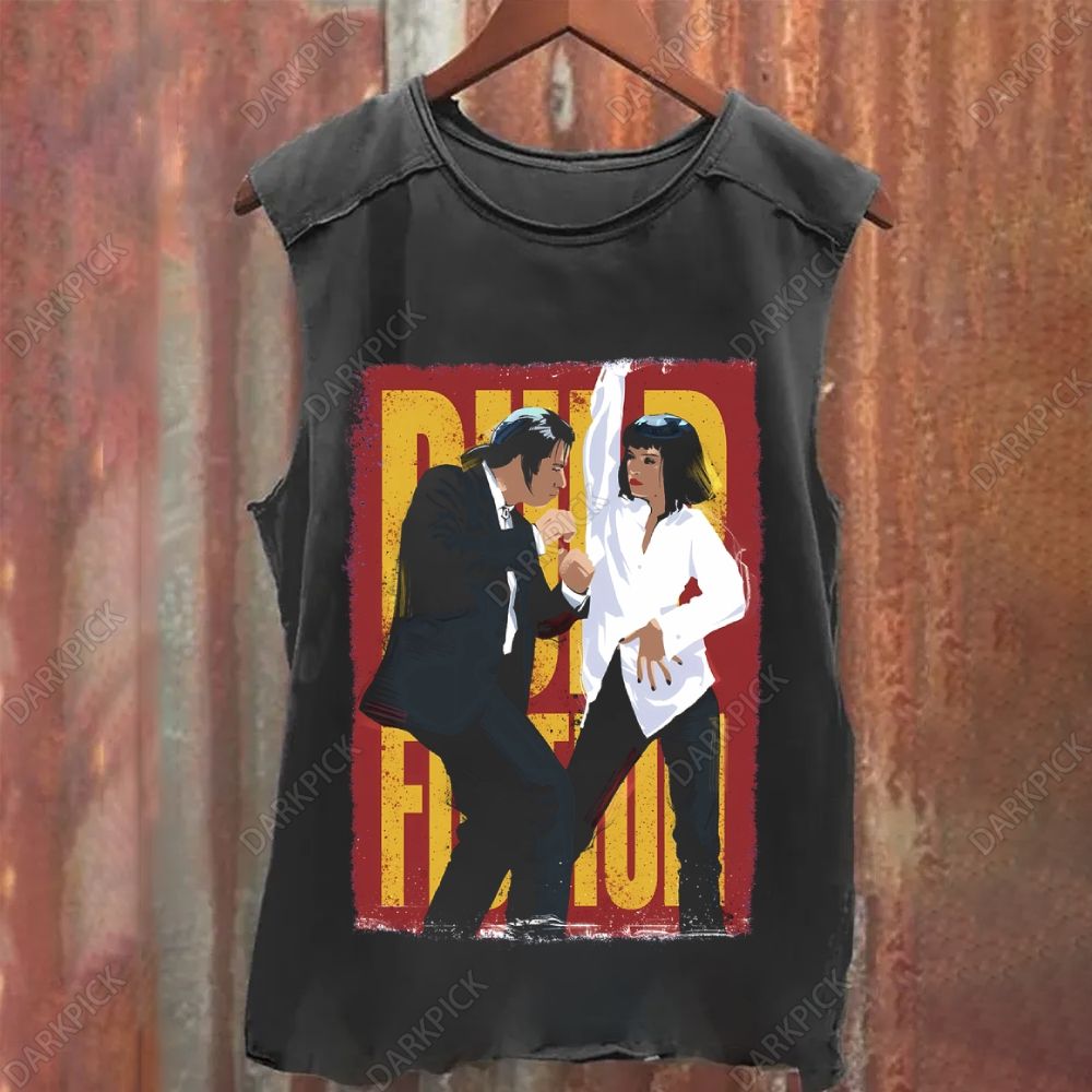 Unisex Vintage Washed Pulp Fiction Horror Movie Tank Top