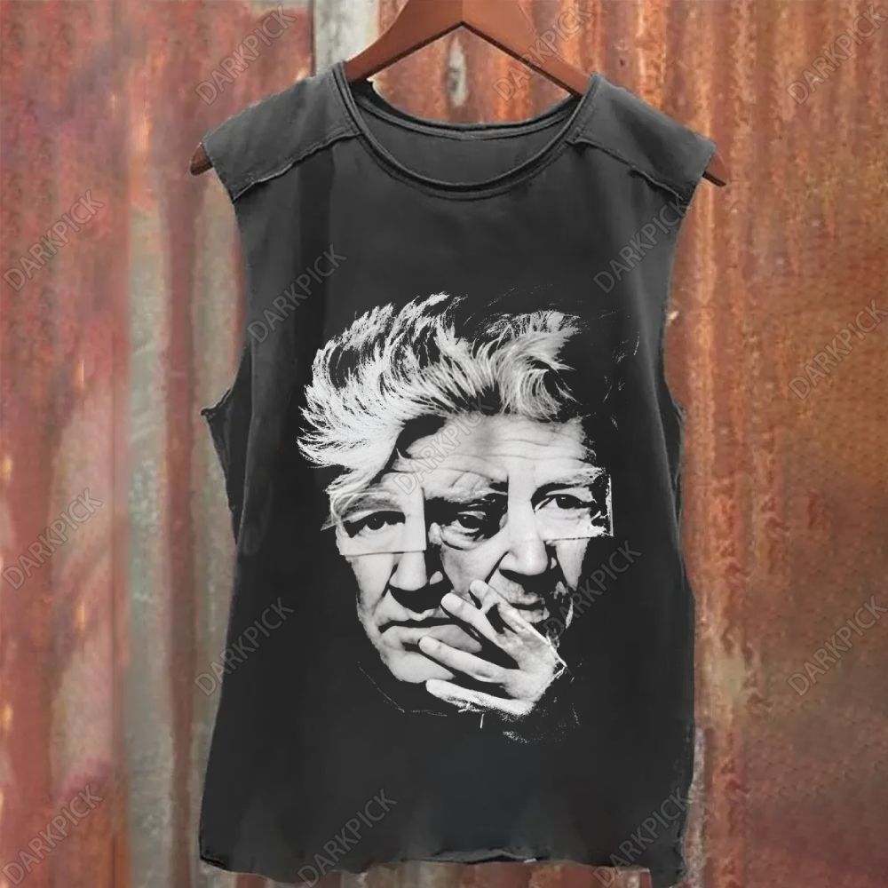 Unisex Vintage Washed David Lynch Stickers Tank Top