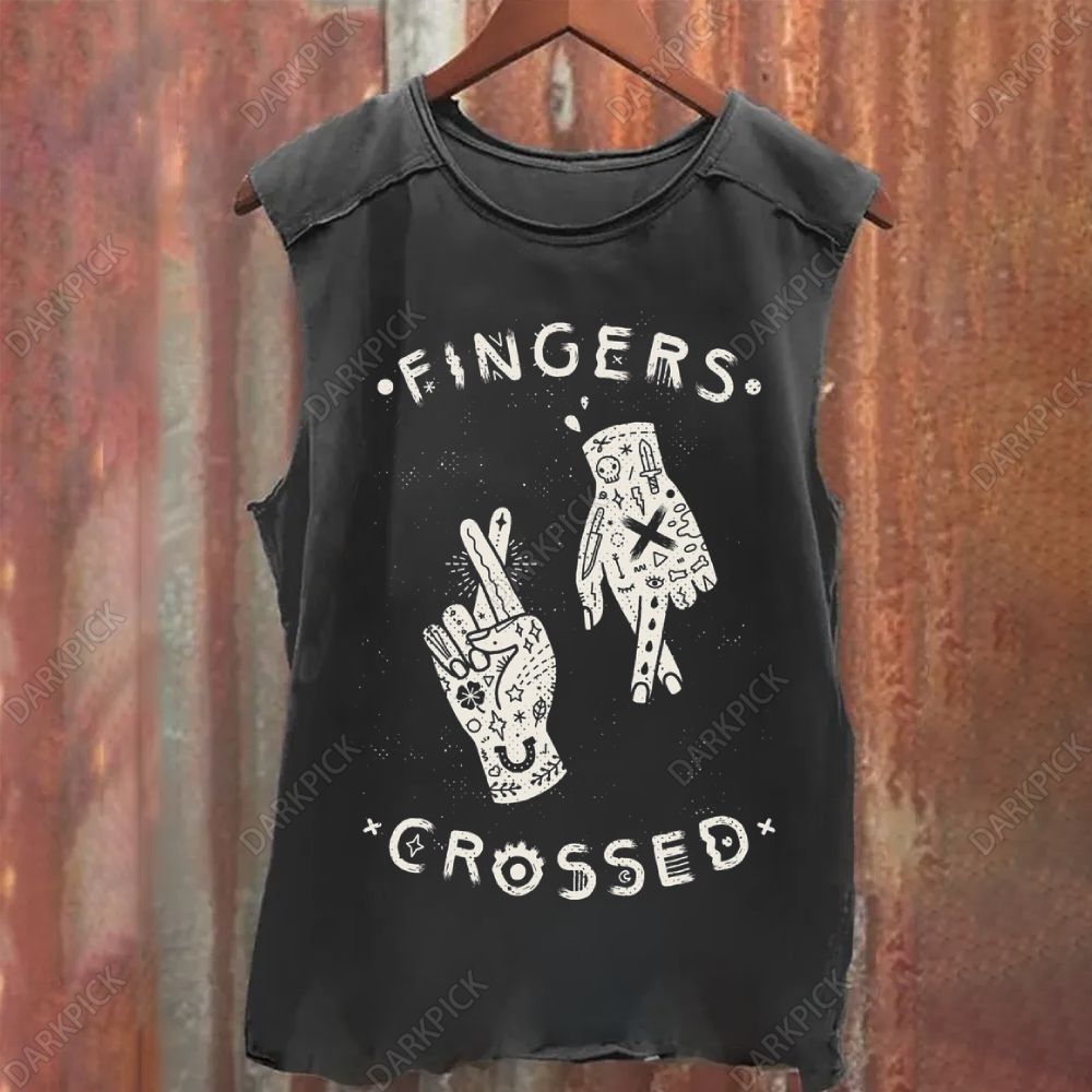 Unisex Vintage Washed  Fingers Crossed Music Tank Top
