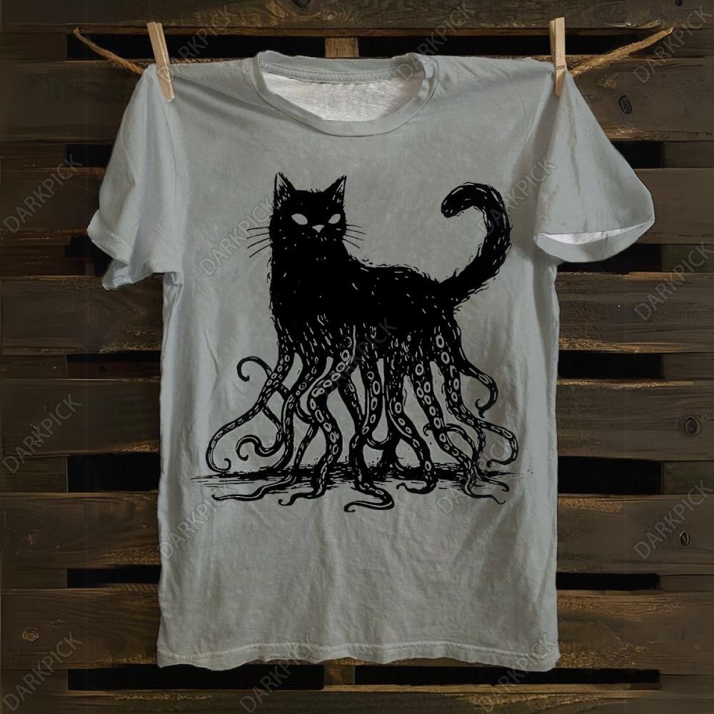 Unisex cotton Octopus And Black Cat Print T-shirt