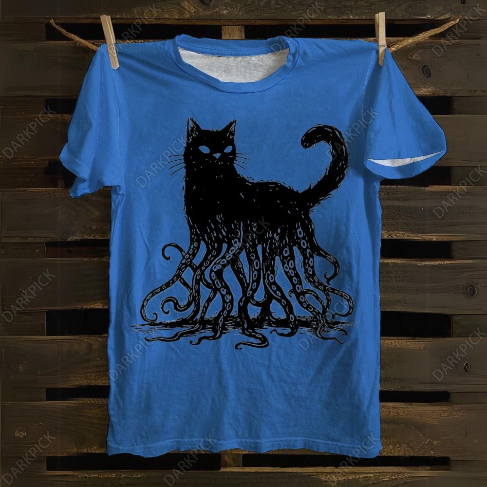 Unisex cotton Octopus And Black Cat Print T-shirt