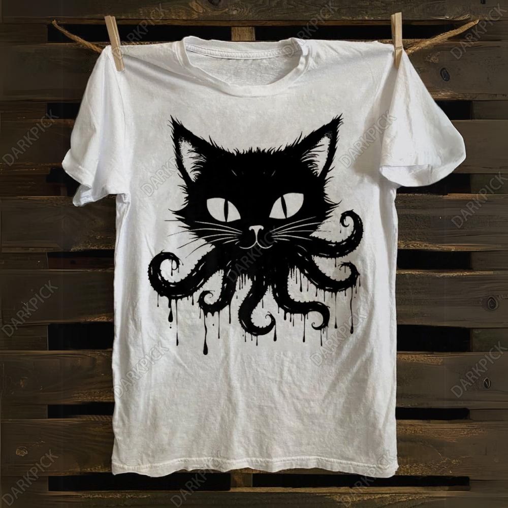 Octopus And Black Cat cotton T-shirt