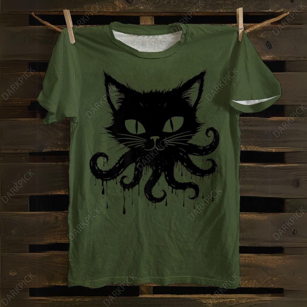Octopus And Black Cat cotton T-shirt