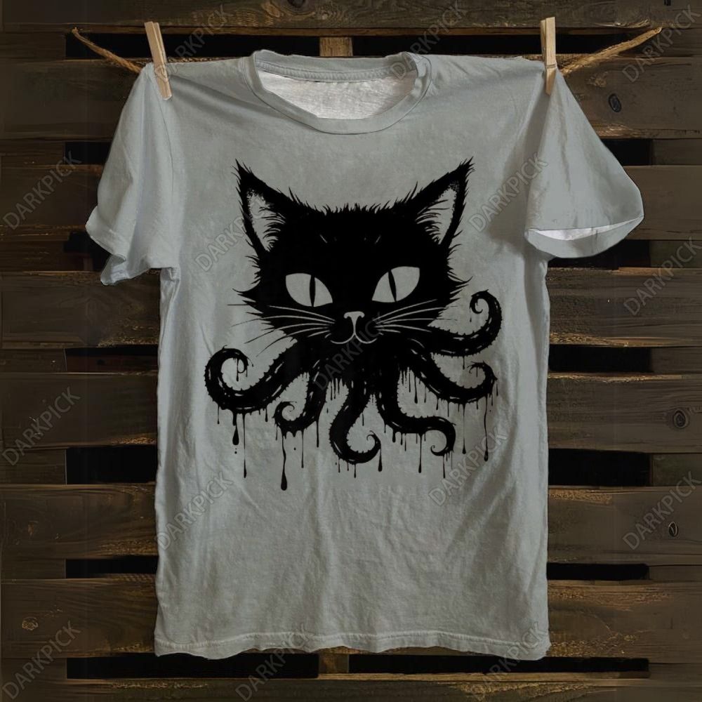 Octopus And Black Cat cotton T-shirt