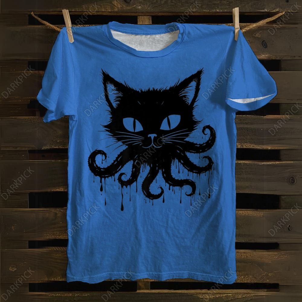 Octopus And Black Cat cotton T-shirt