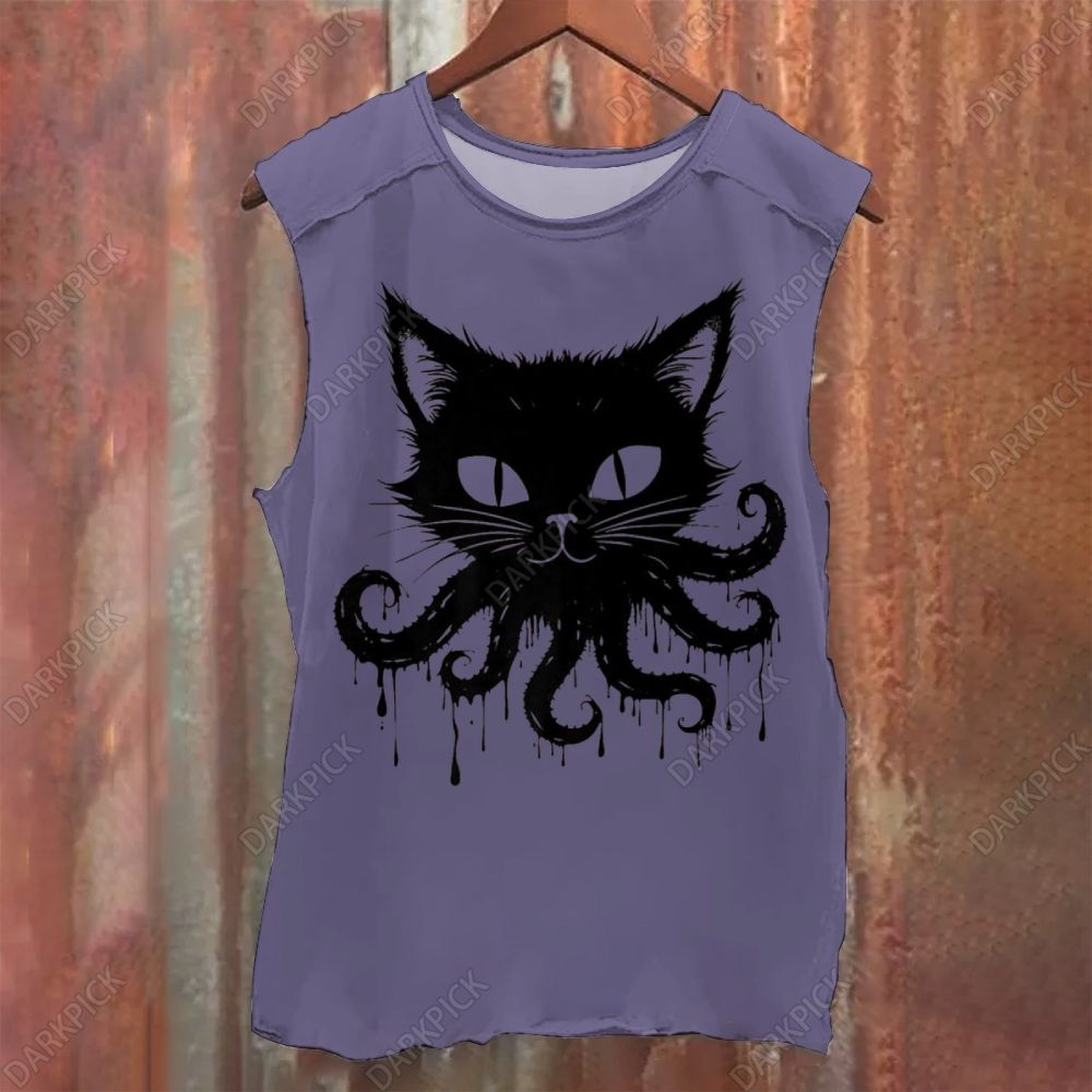 Octopus And Black Cat Vintage Washed Tank Top