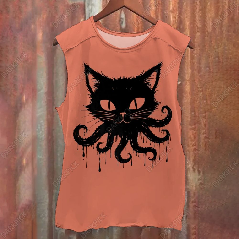 Octopus And Black Cat Vintage Washed Tank Top