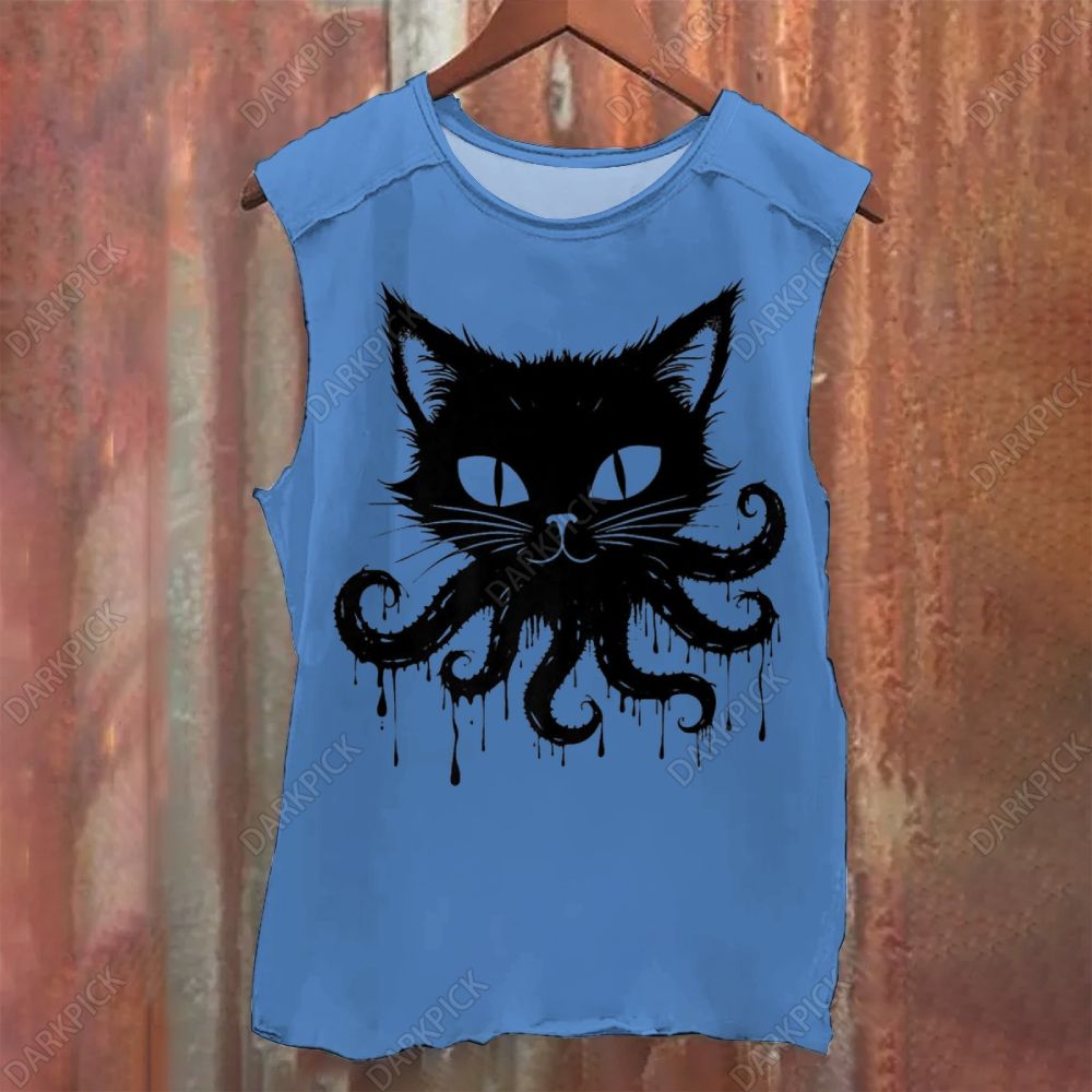 Octopus And Black Cat Vintage Washed Tank Top