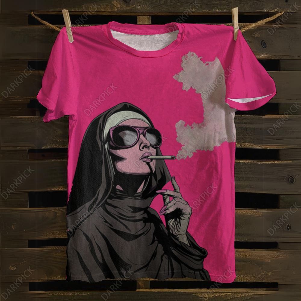 ersonality Nun Smoking Print Knit T-Shirt