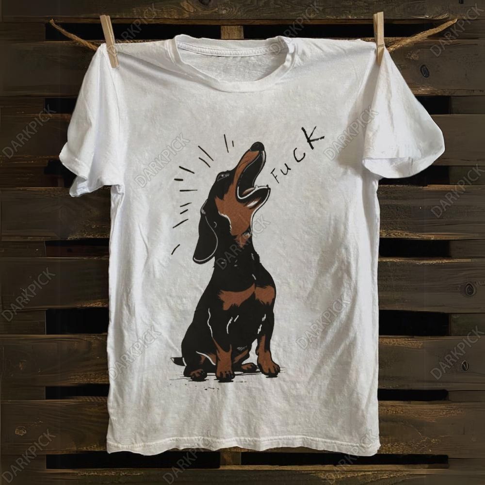 Brown Dachshund Yelling Fuck Print Cotton T-shirt