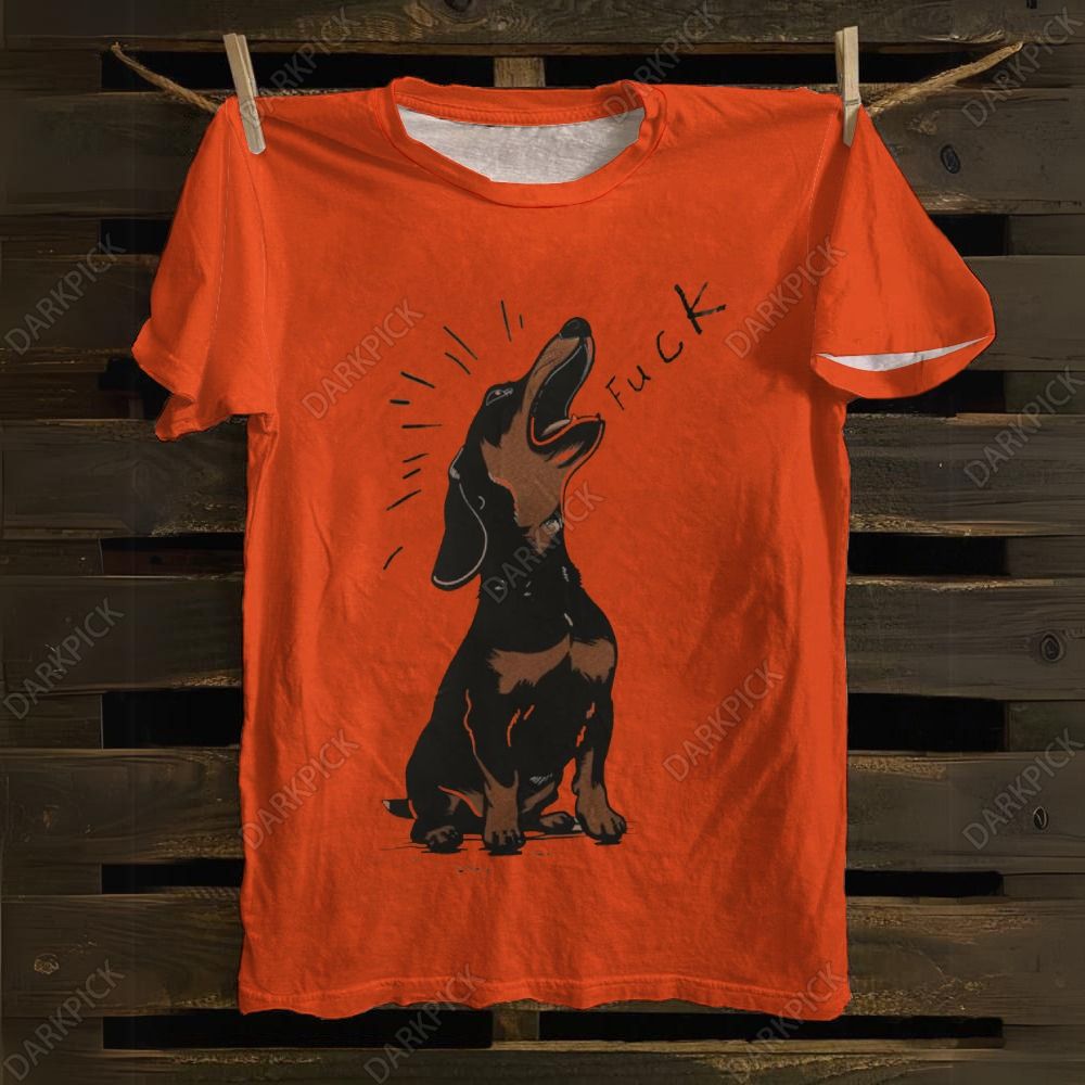 Brown Dachshund Yelling Fuck Print Cotton T-shirt