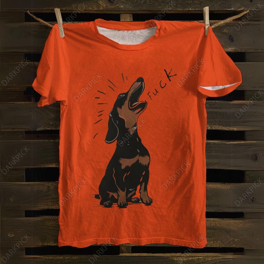 Brown Dachshund Yelling Fuck Print Cotton T-shirt
