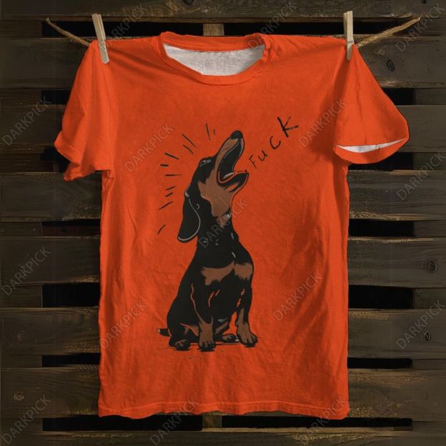 Brown Dachshund Yelling Fuck Print Cotton T-shirt