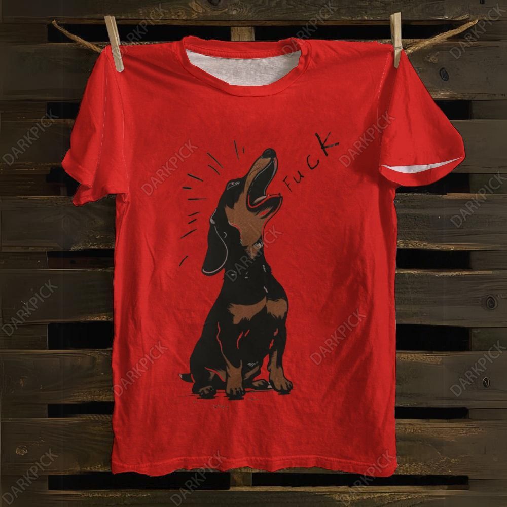 Brown Dachshund Yelling Fuck Print Cotton T-shirt