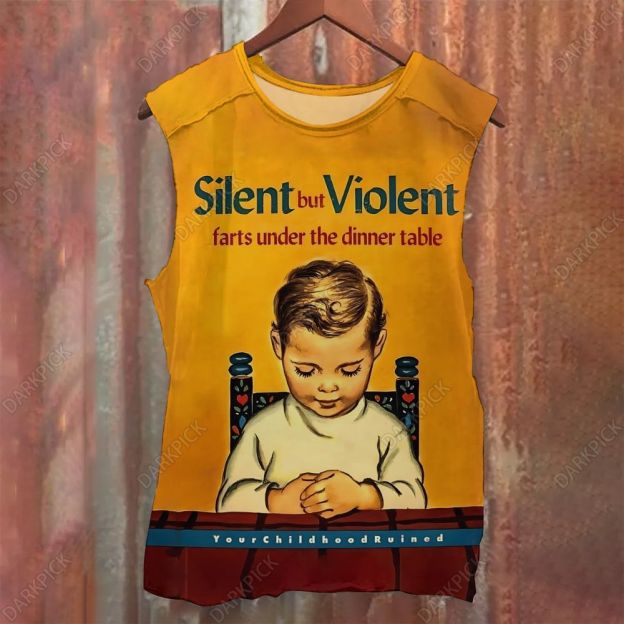 Silent but Violent farts under the dinner table Illustration Printed Tank Top